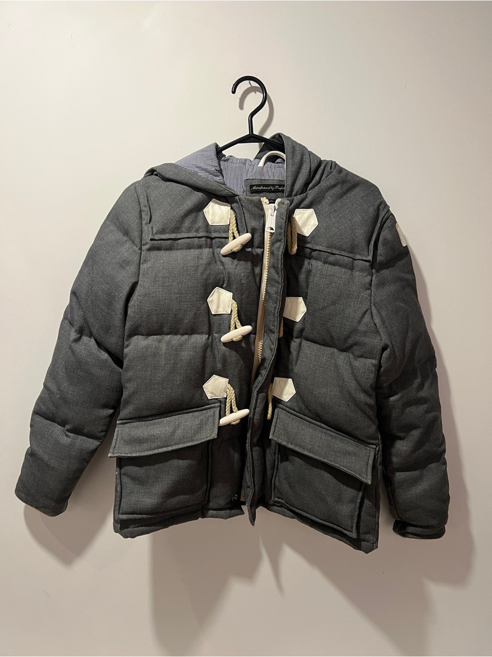 Penfield Gray Checkered Hooded Toggle Puffer Jacket